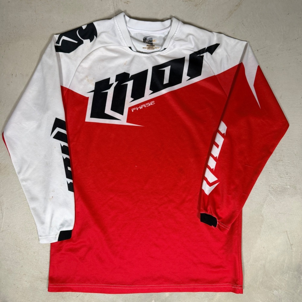 Thor Phase Mens Motocross Jersey Red White Graphic Long Sleeve Racing Shirt L